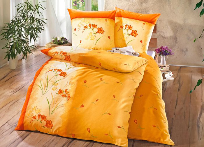 B&uuml;gelleichte DOBNIG Bettw&auml;sche-Garnitur mit Rei&szlig;verschluss ORANGE