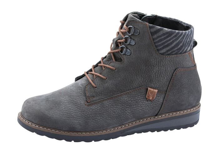 Waldl&auml;ufer Schn&uuml;r-Stiefelette mit Warmfutter aus reiner Baumwolle STEINGRAU