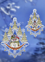 Fensterbilder Schneemänner aus echter Plauener Spitze BUNT