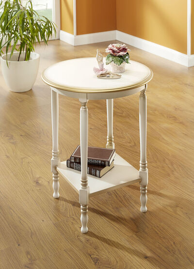 Teilmassiver Beistelltisch mit goldfarbenen Applikationen 