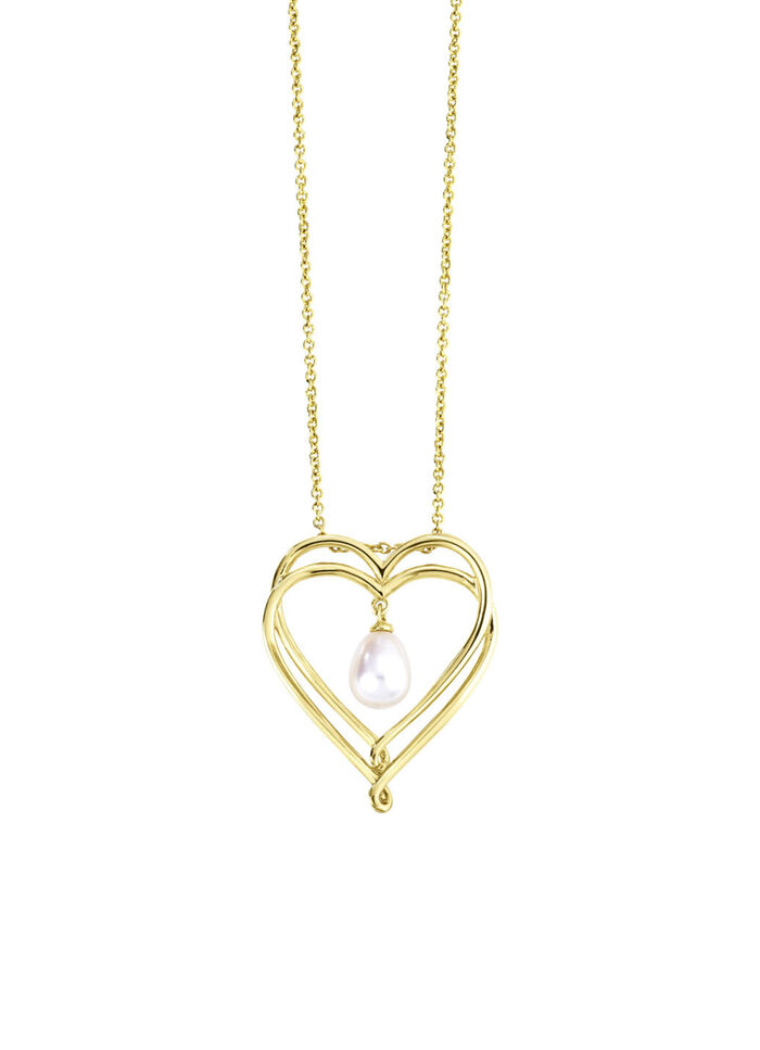 Herz-Anhänger mit Süßwasser-Zuchtperle und Ankerkette 