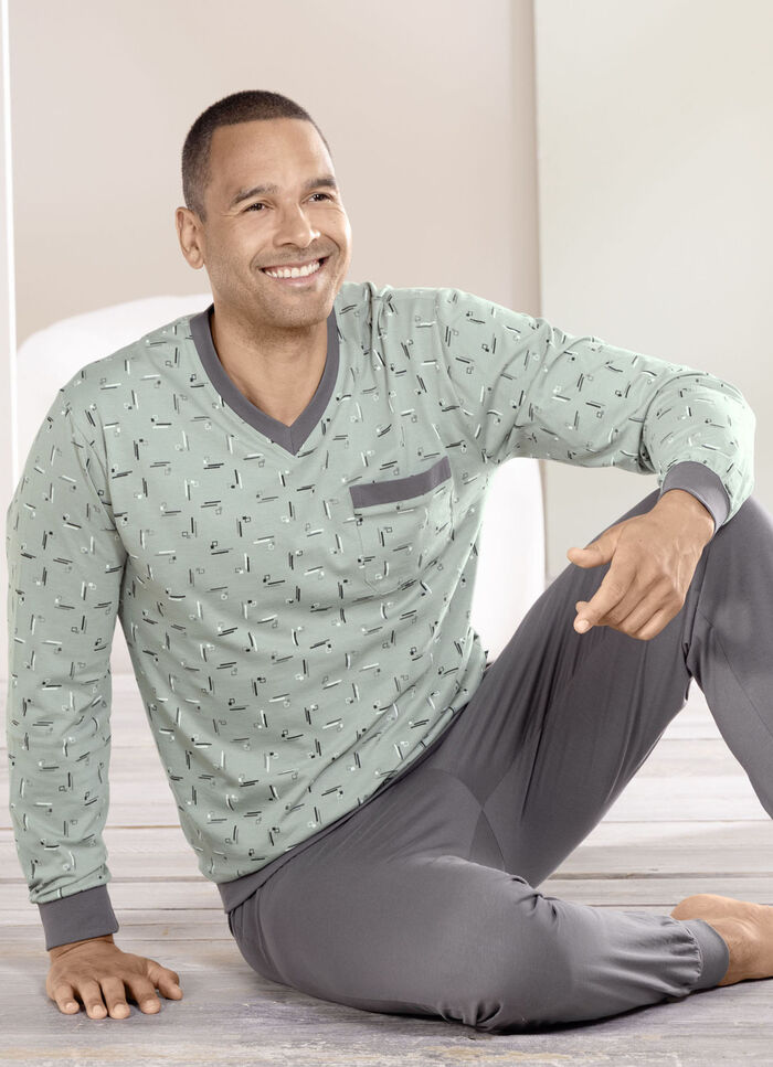 Zweierpack Schlafanz&uuml;ge mit V-Ausschnitt und B&uuml;ndchenabschl&uuml;ssen  