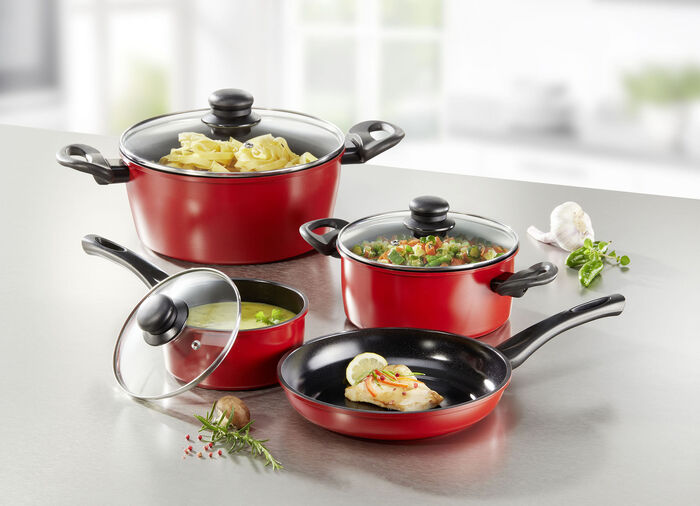 Energiespar-Topf-Set mit megaharter Diamant-Keramik-Antihaftbeschichtung ROT