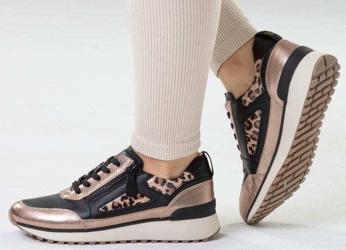 Caprice, trendige Damen-Sneaker, Weite G, mit herausnehmbarem Lederfu&szlig;bett SCHWARZ-BRONZE