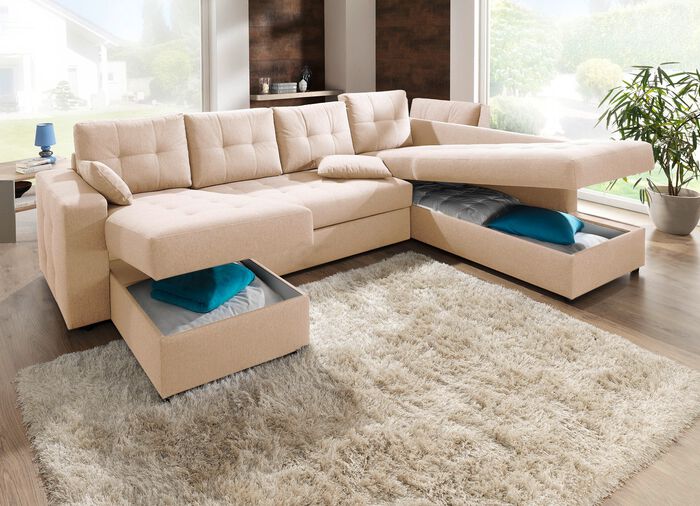 Polsterm&ouml;bel mit Bettfunktion verschiedene Ausf&uuml;hrungen BEIGE