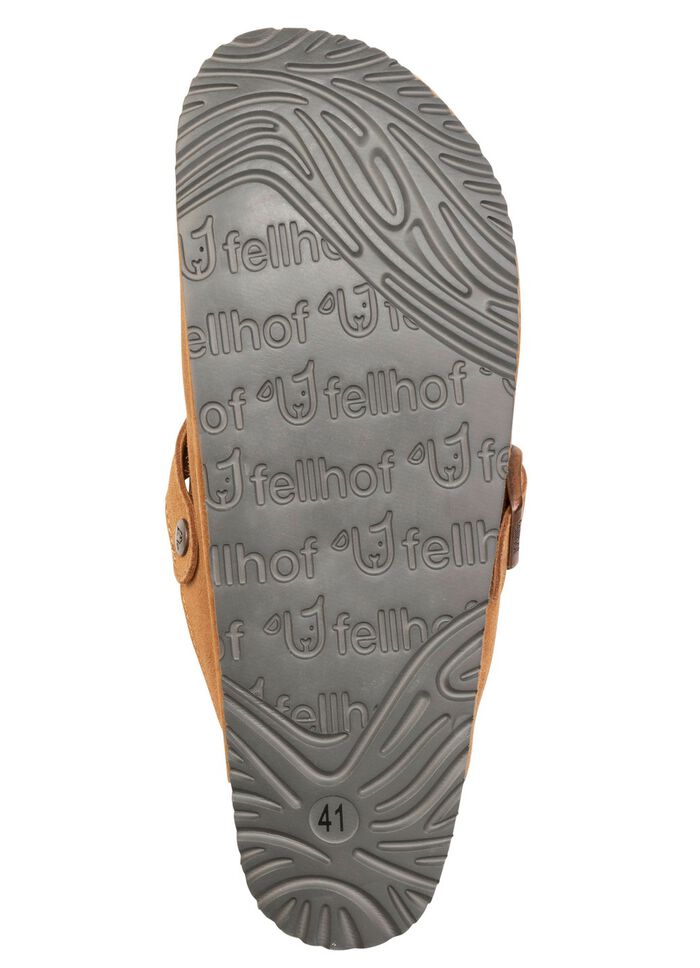 Gef&uuml;tterte Herren-Clogs, mit Lammfell COGNAC