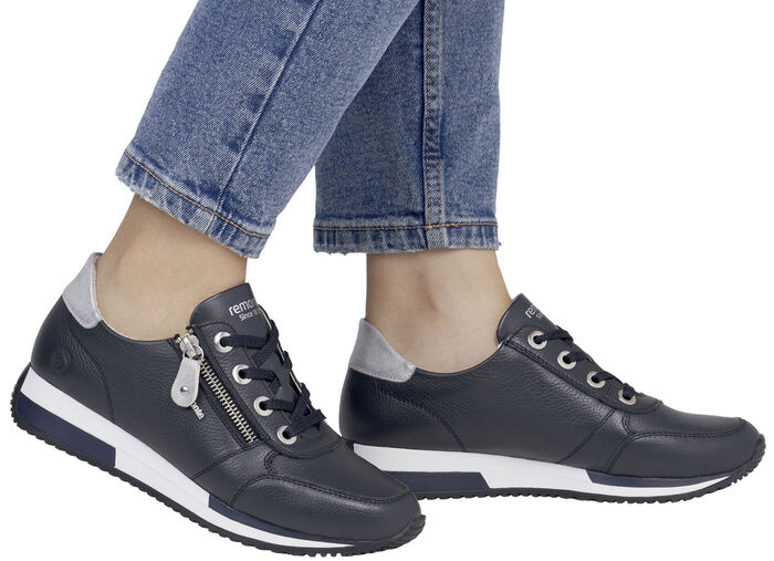 Remonte Schnür-Sneaker mit silberfarben schimmerndem Kontrast-Besatz MARINE