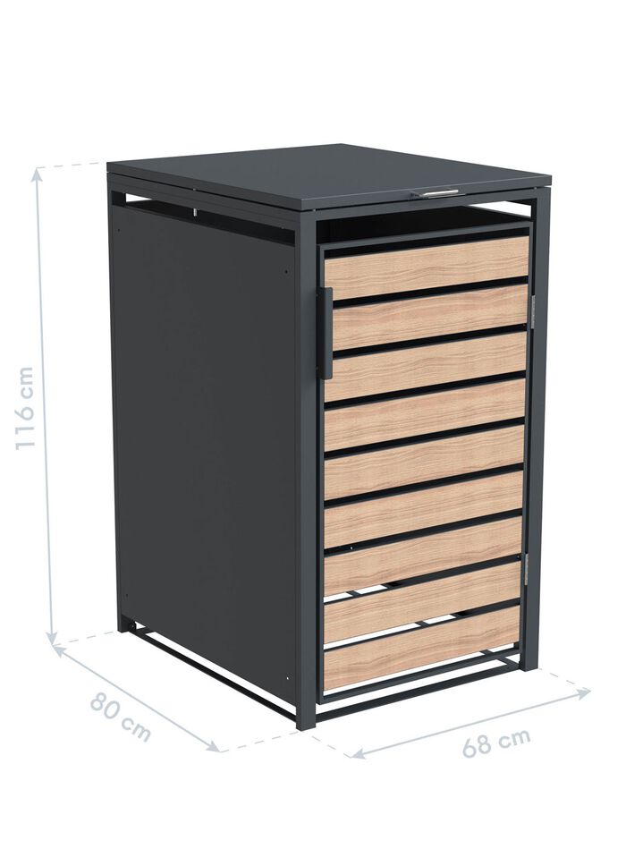 M&uuml;lltonnenbox &bdquo;Lacina&ldquo;, T&uuml;ren in Holzoptik 