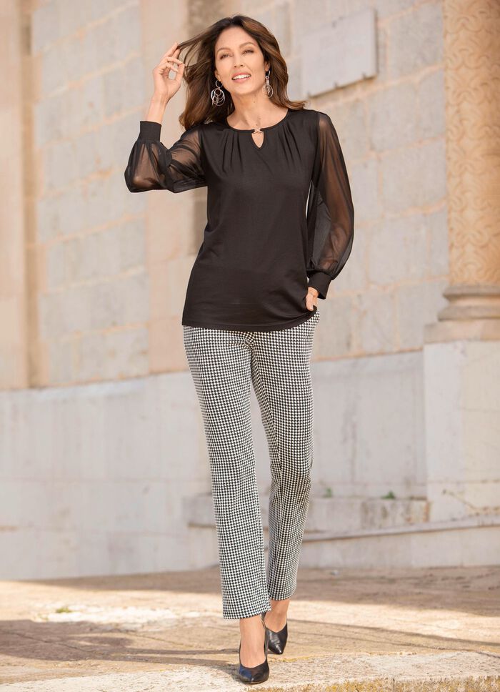 Shirt mit langen Chiffonärmeln SCHWARZ