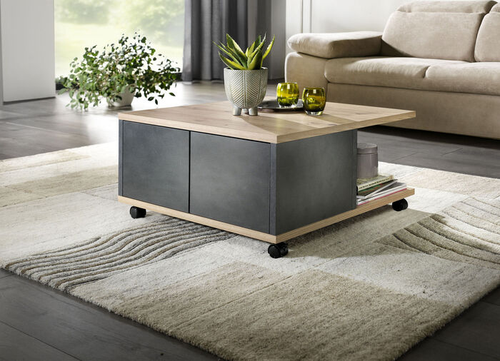 Topaktueller Couchtisch mit Schubladen ANTHRAZIT-ARTISAN EICHE