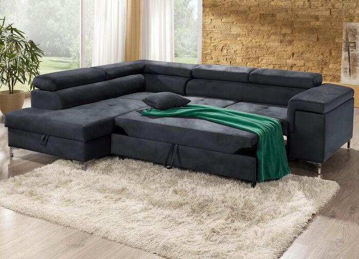 Polsterecke mit Bettfunktion und Komfortschaum-Polsterung ANTHRAZIT