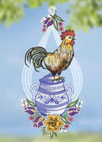 Fensterbild Hahn aus echter Plauener Spitze 