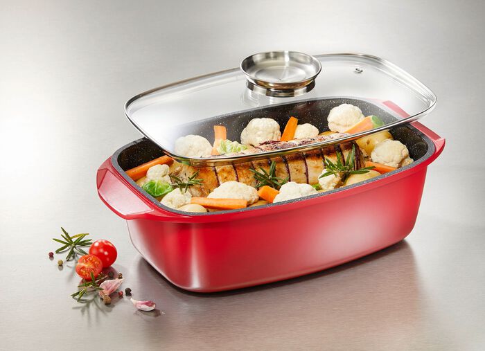 Extra hoher Aluguss-Br&auml;ter von King mit Antihaft-Beschichtung ROT