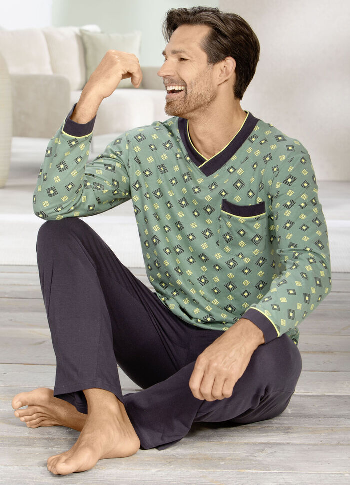 Schlafanzug mit V-Ausschnitt und offenen Abschlüssen 