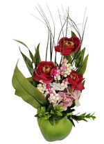 Ranunkel-Gesteck im Apfeltopf 