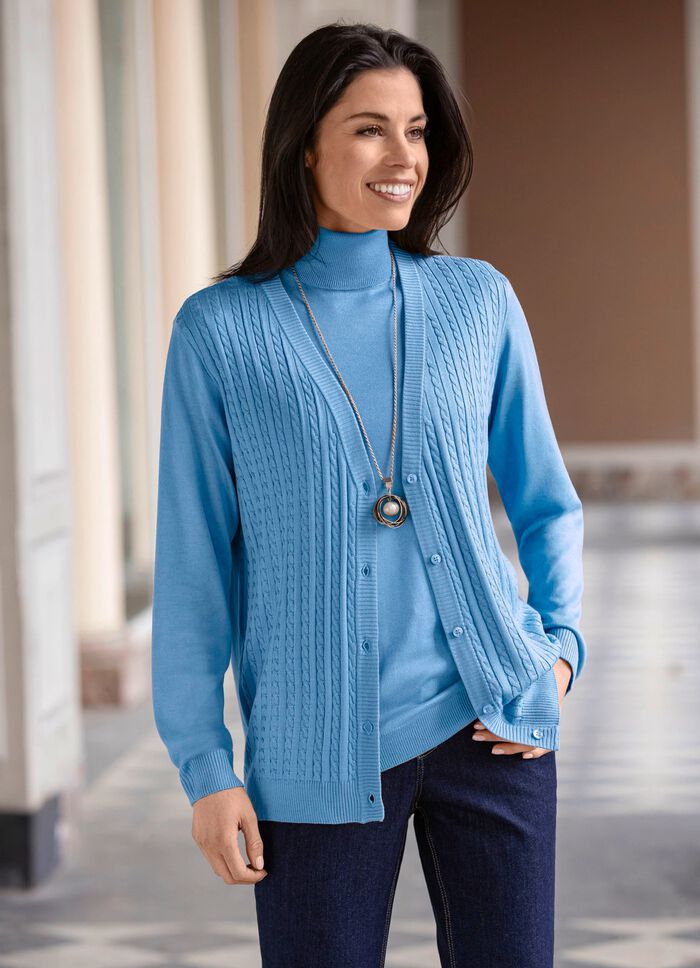 Strickjacke mit Zöpfchenstruktur BLEU