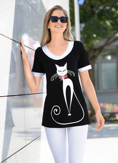 Longshirt mit Katzen-Motiv 
