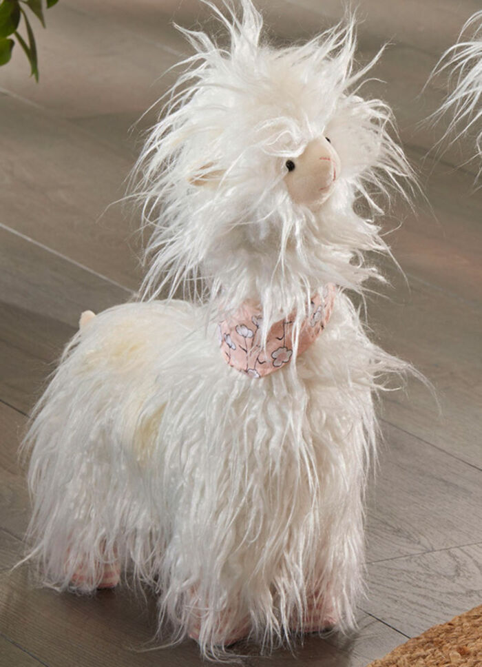 Lama mit flauschigem Kunstfell WEISS-ROSA