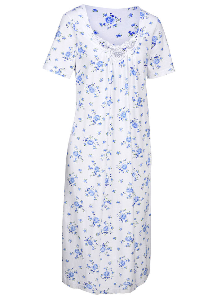 Zweierpack Nachthemden mit Rundhals und Alloverdessin 1X WEISS-ROYALBLAU, 1X WEISS-APFELGRÜN