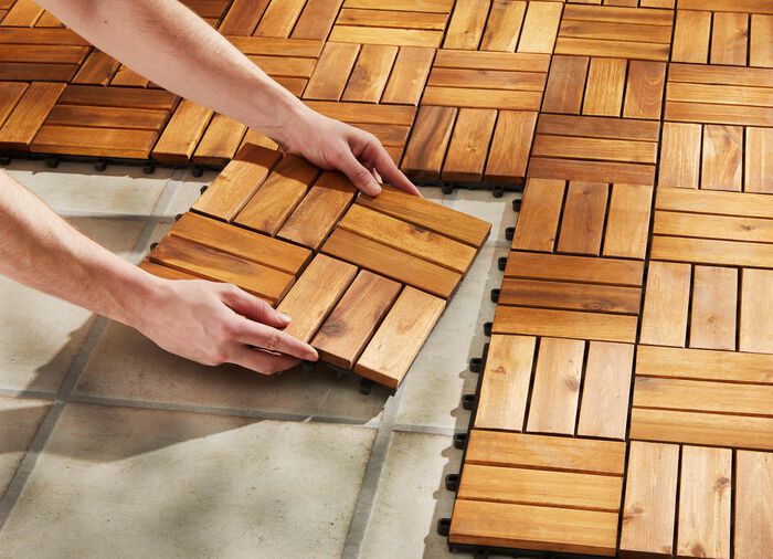 Terrassenplatten aus ge&ouml;lter Akazie, 11er-Set 