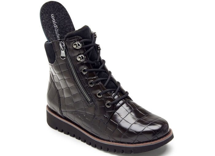 Waldläufer Stiefelette aus krokogeprägtem Nappaleder SCHWARZ