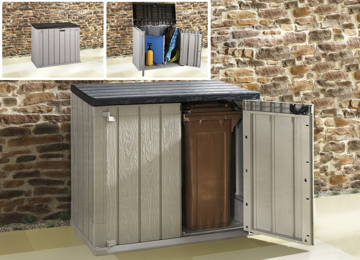 M&uuml;lltonnenbox aus Polypropylen in Holzoptik 