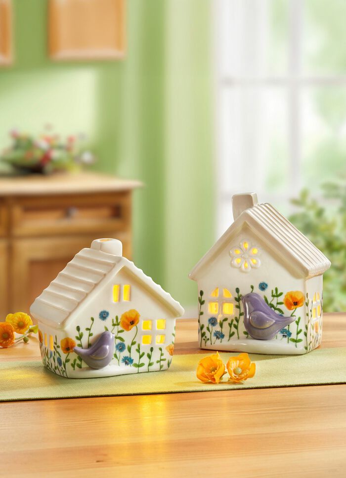 Beleuchtete H&auml;uschen aus Keramik, 2er-Set 