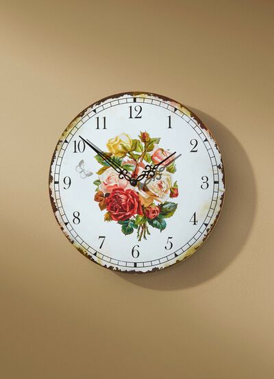 Wanduhr mit romantischem Rosen-Motiv 