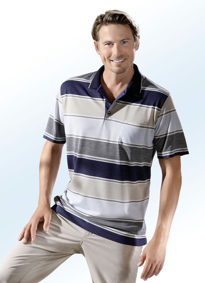 Poloshirt mit kurzer Knopfleiste MARINE-SAND-BLEU