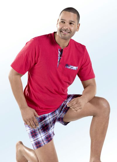 Zweierpack Shortys mit Knopfleiste, Brusttasche und schönem Karodessin 