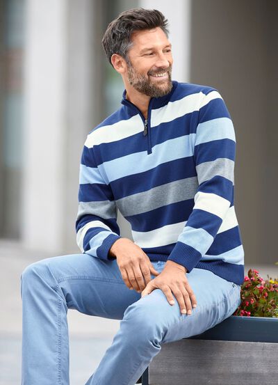 Gestreifter Troyer mit kurzem Rei&szlig;verschluss 