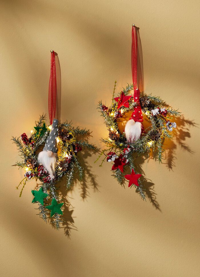 Kranz mit Weihnachtsmann und LED-Beleuchtung, 2er-Set 
