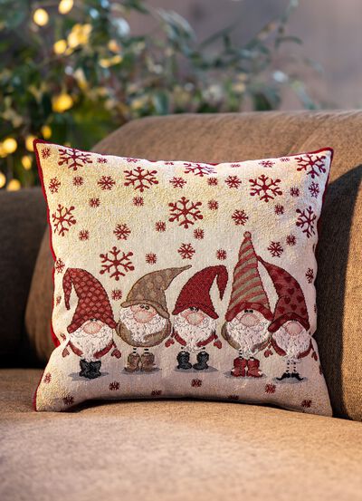 Gobelin-Kissenbezug mit Wichtel-Motiven 