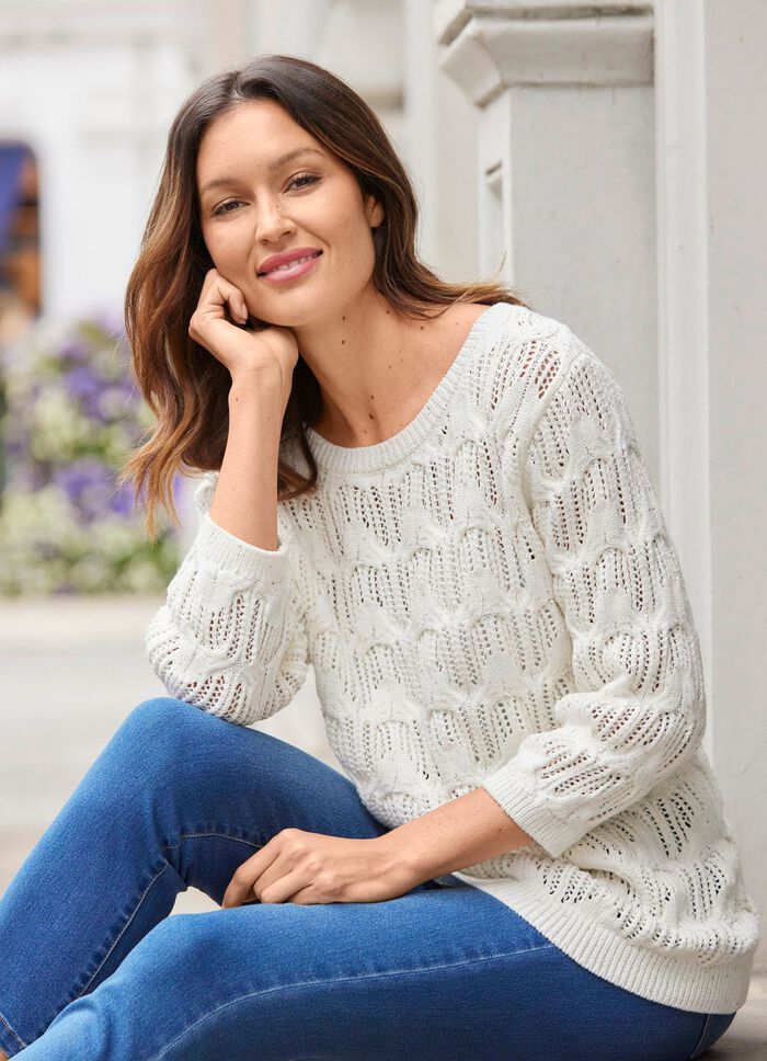 Pullover mit dezentem Paillettengarn ECRU