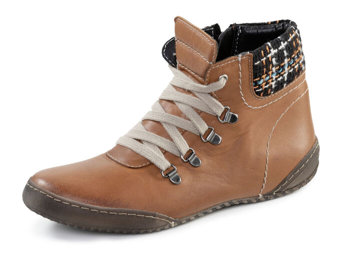 ELENA EDEN Schnür-Bootie mit gepolstertem Textil-Schaftrand COGNAC