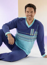 Schlafanzug mit V-Ausschnitt und Ringeldessin 