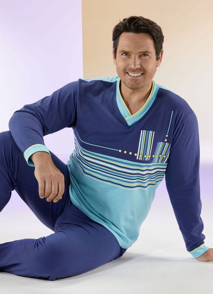 Schlafanzug mit V-Ausschnitt und Ringeldessin 