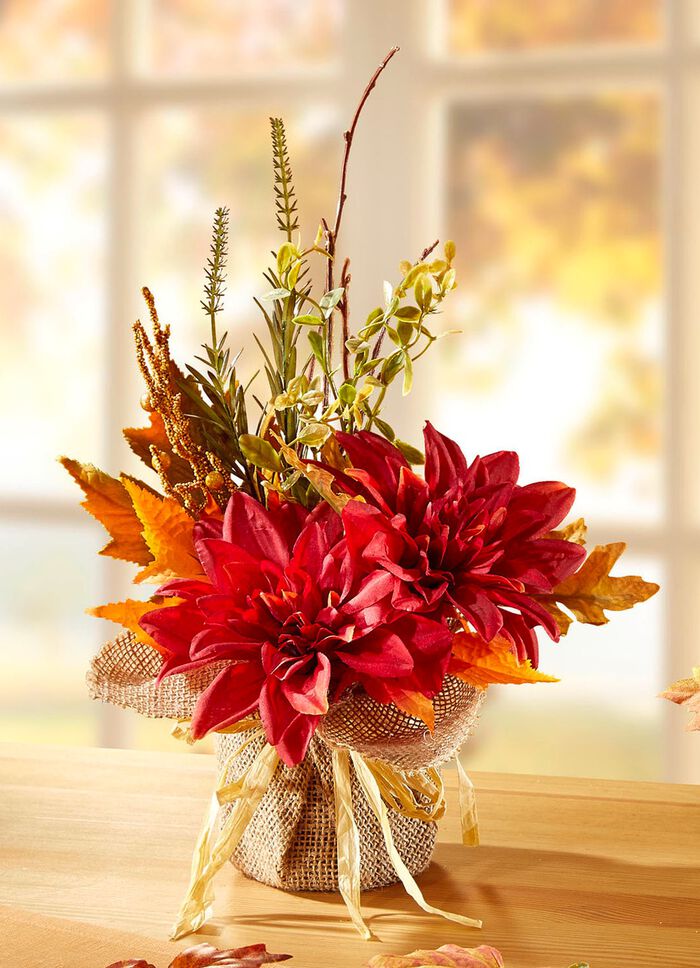 Gesteck in Jutesack ORANGE