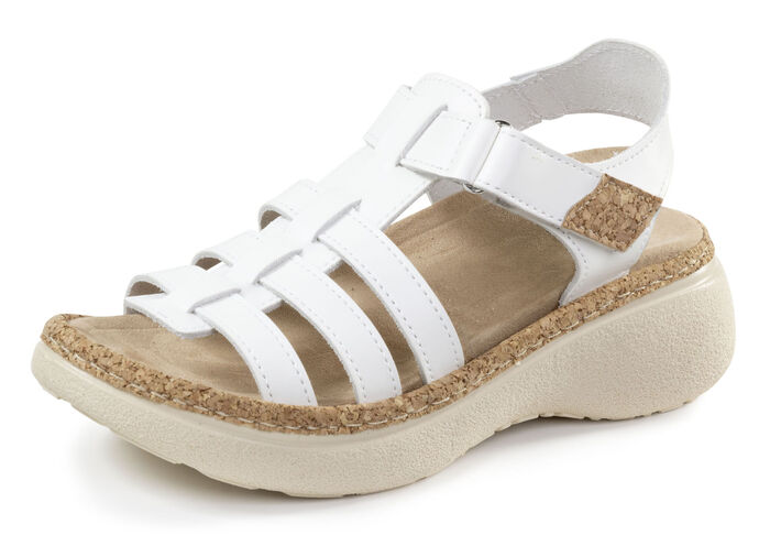 Stegspangen-Sandale mit Kork-Besätzen WEISS