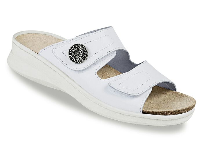 Bequeme Damen-Pantoletten, mit herausnehmbarem Fußbett WEISS