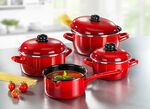 Topf-Set, 7-teilig, aus widerstandsf&auml;higem Stahl-Emaille von GSW ROT