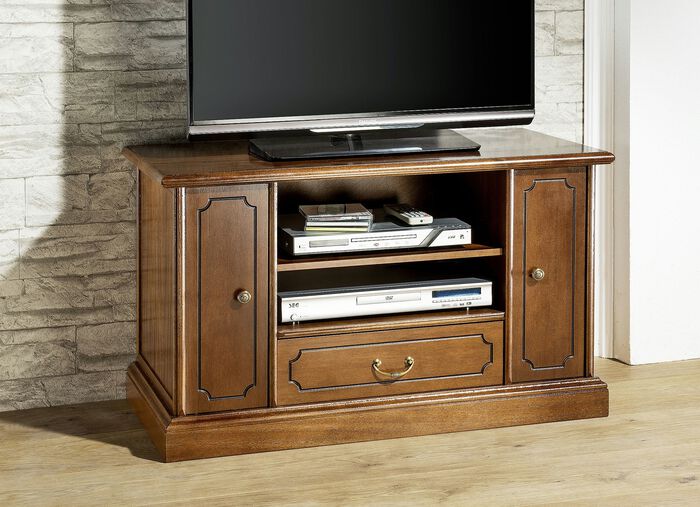 TV-Longboard mit detailreichen Schnitzereien NUSSBAUM