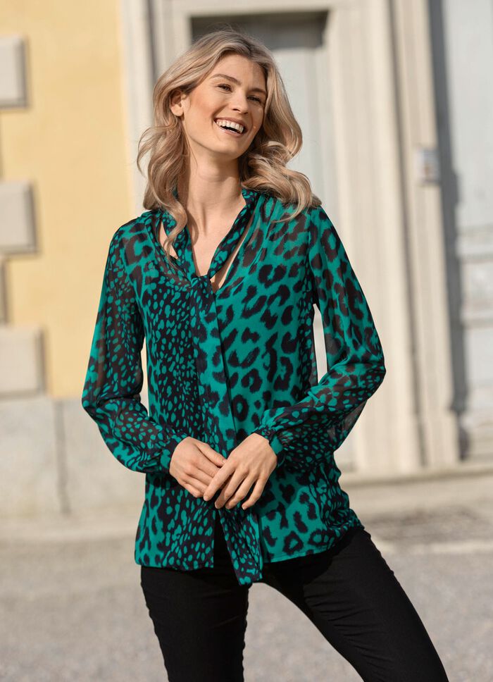 Bluse mit Schluppe zum Binden in 2 Farben GRÜN-SCHWARZ