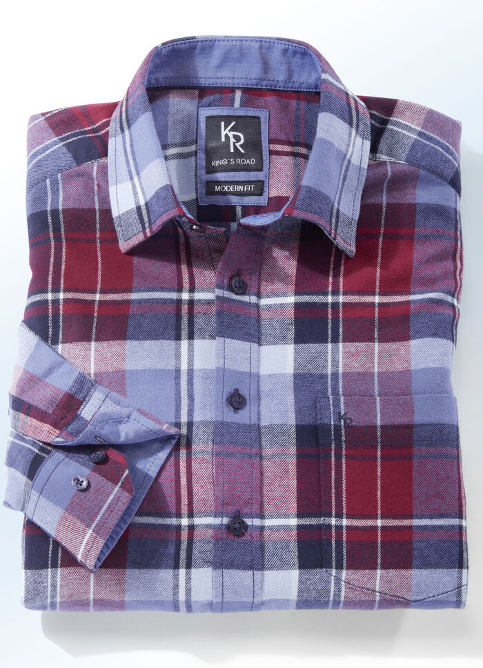 "King's Road"-Flanellhemd in 6 Farben WEINROT-BORDEAUX-BLAU KARIERT