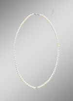 Halskette mit Süßwasser-Zuchtperlen, echt Smaragd und Brillanten 