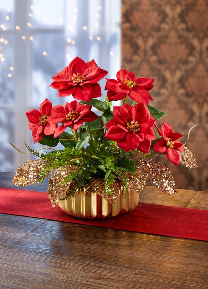 Poinsettia-Gesteck in Schale aus Keramik 