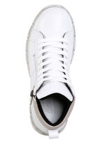 Gemini Schnür-Bootie aus weichem Rind-Nappaleder WEISS-TAUPE