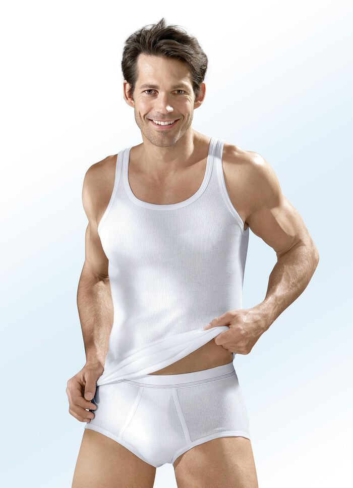 Hermko Fünferpack Slips aus Doppelripp mit Eingriff, weiß 