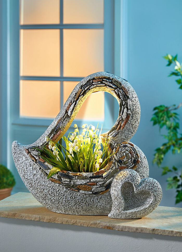 Solar-Pflanzschale Doppelherz mit LED-Beleuchtung 