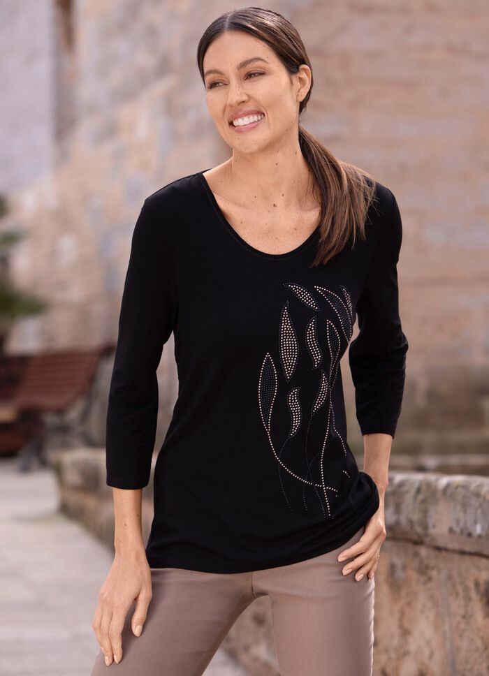 Shirt mit 3/4-langen Ärmeln SCHWARZ